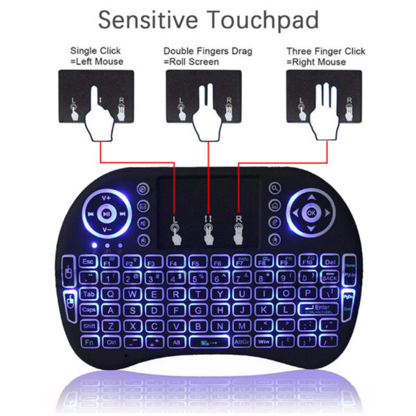 Wireless USB Mini i8 Keyboard Touchpad with Backlit - Image 3